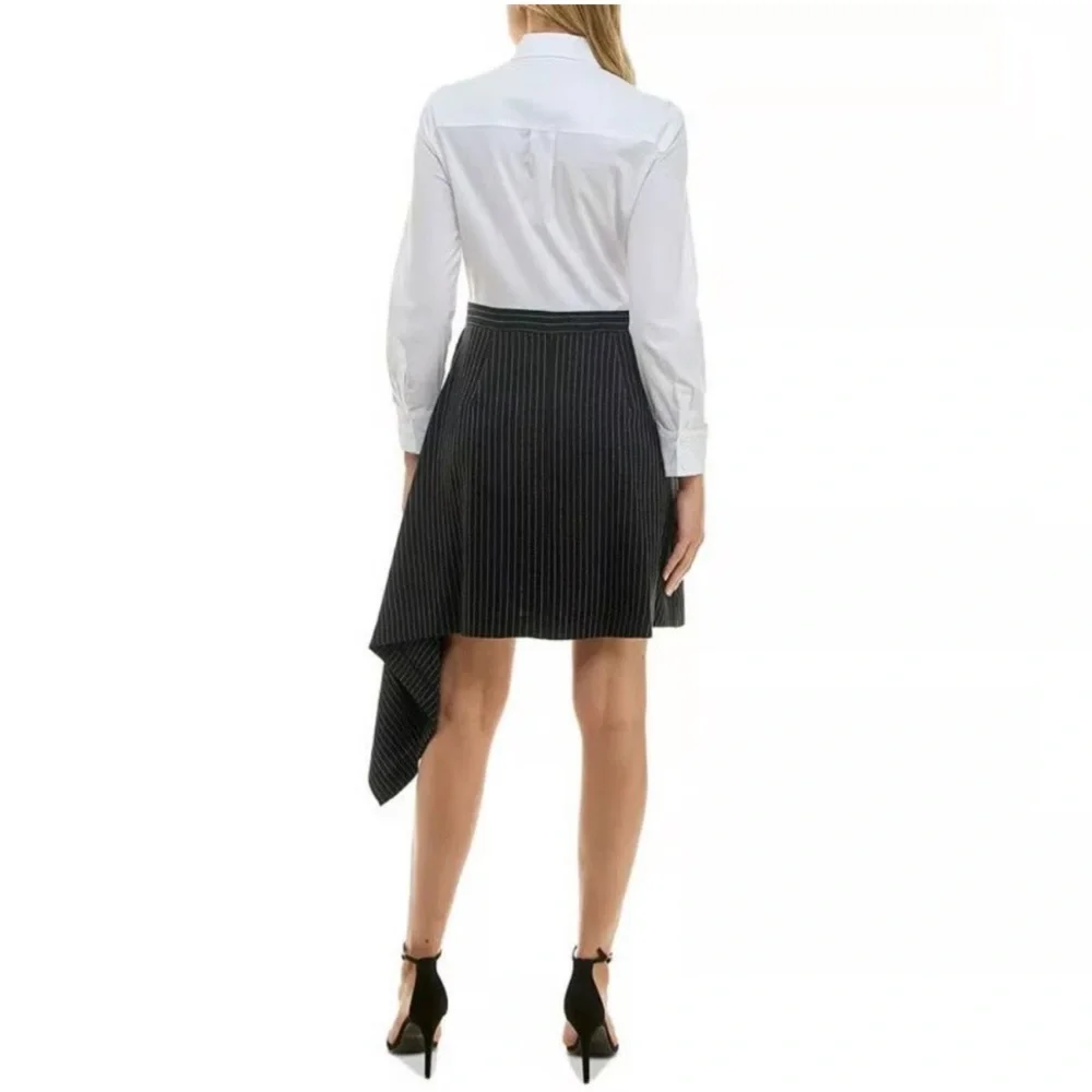 Taylor Women's Mixed Media Side Draped Pinstripe Shirtdress Size 12 NWT